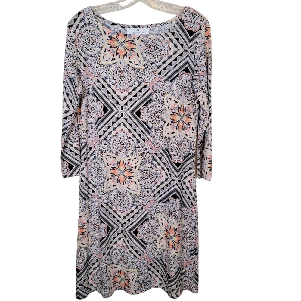 Jean-Pierre Klifa Mini Dress Floral Paisley 3/4 Sleeve Boat Neck Multicolor Sz M